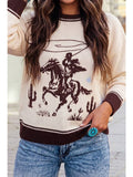 Oatmeal western cowboy horse and cactus jacquard knit sweater