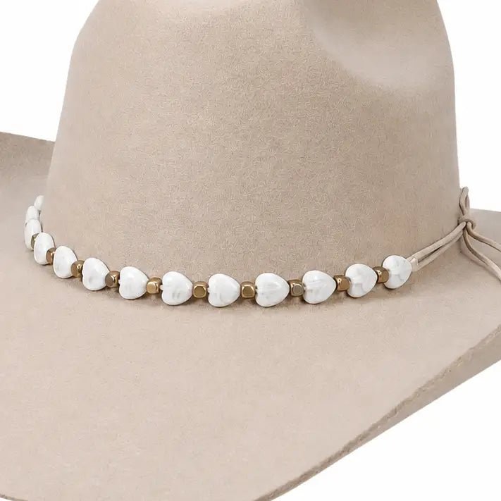 White Stone & Gold Beaded Tie-Back Western Hat Band