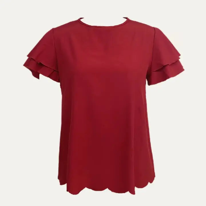 Lady Grace Dark Red Round Neck Short Sleeve