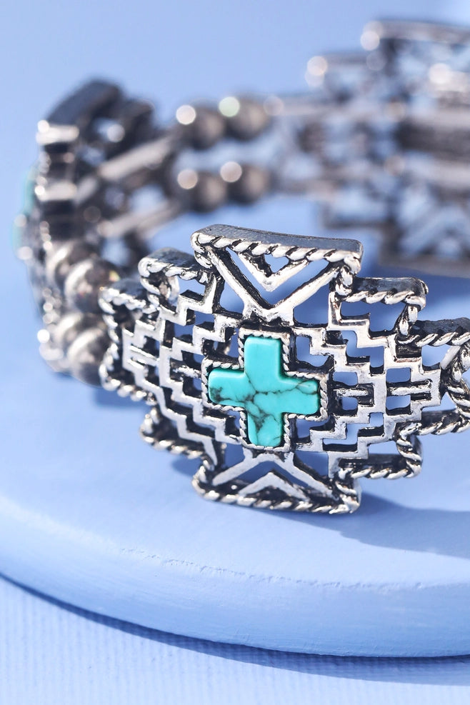 Silver-Tone Southwestern Geometric Stretch Bracelet