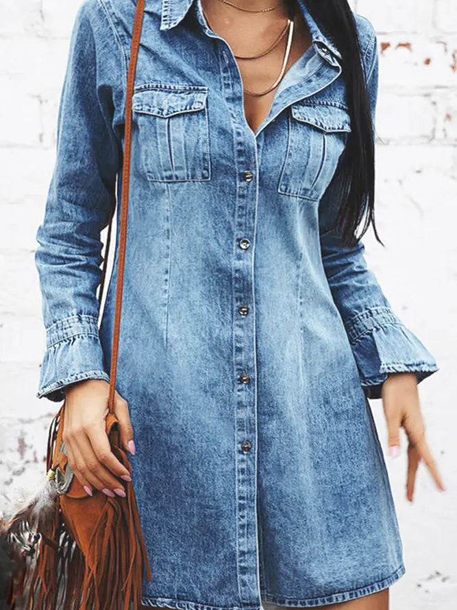 Button Up Denim Mini Dress