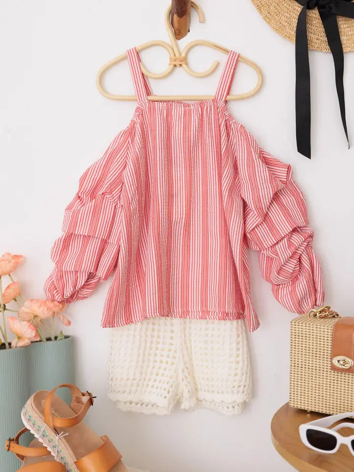 Western Striped Puff Top