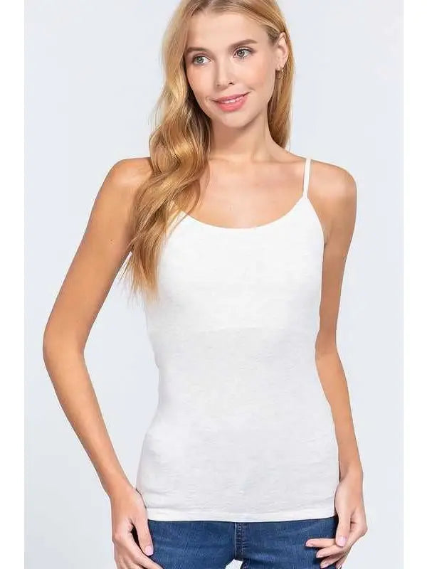 White Spaghetti Strap Cropped Cami with Self Bra