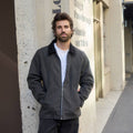 PX washed black twill jacket with corduroy collar and sherpa lining