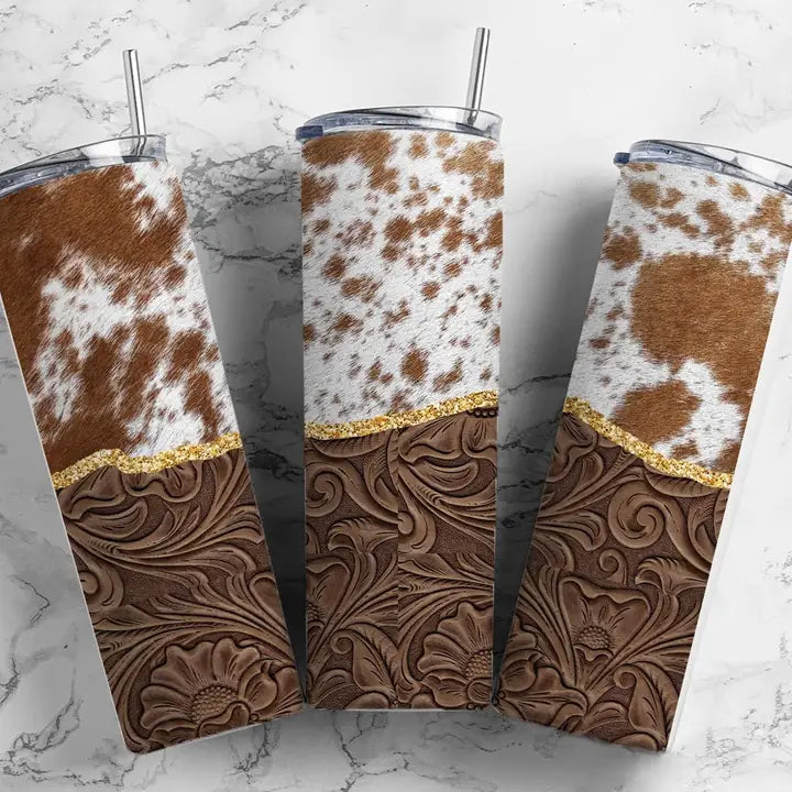 Tooled Tumbler Cow Print