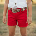 Red Denim Shorts with distressed hem girls