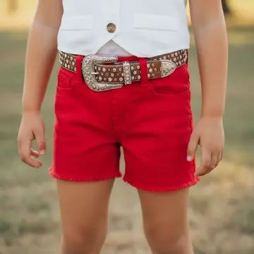 Red Denim Shorts with distressed hem girls