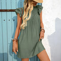Sage Pintuck Ruffle-Sleeve Dress