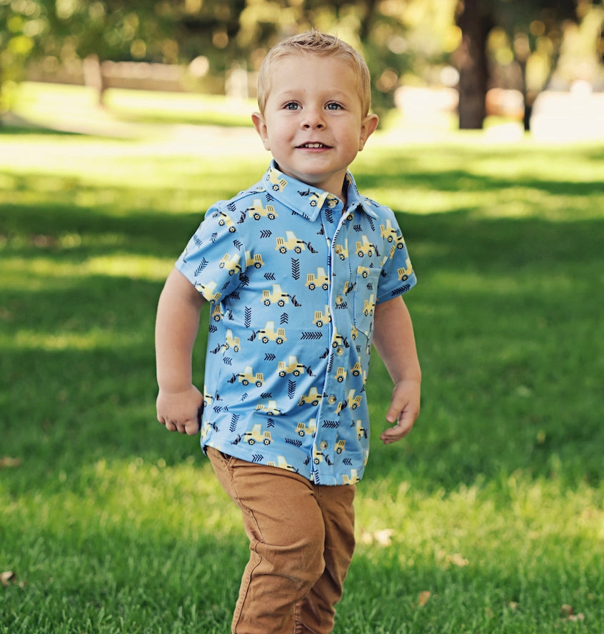Kids Lt.Blue Truck Short-Sleeve Button-Up