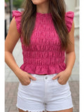 Plaid Shirred Ruffle Trim Tank Top