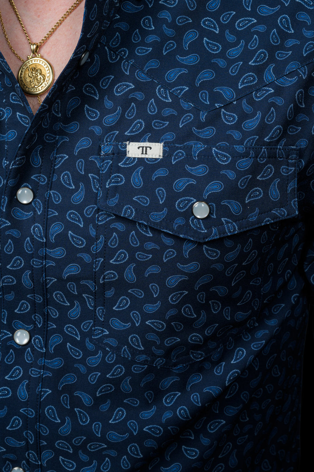 Ferrell men's Griffin navy long sleeve pearl snap shirt