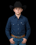 Ferrell kids' Griffin navy long-sleeve pearl snap performance shirt
