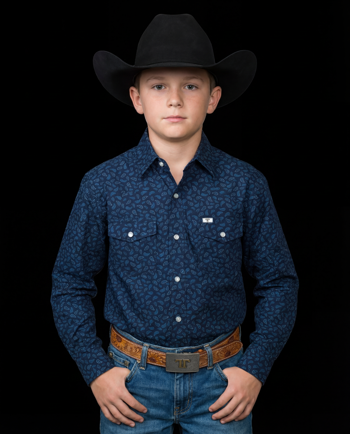 Ferrell kids' Griffin navy long-sleeve pearl snap performance shirt