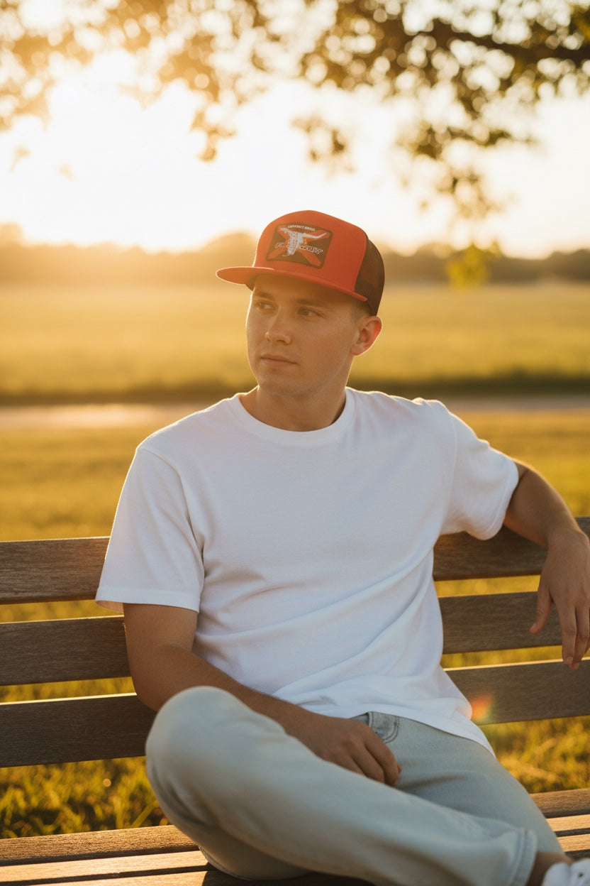 FL Grit Red and Black Richardson Flag Patch Hat - lifestyle view