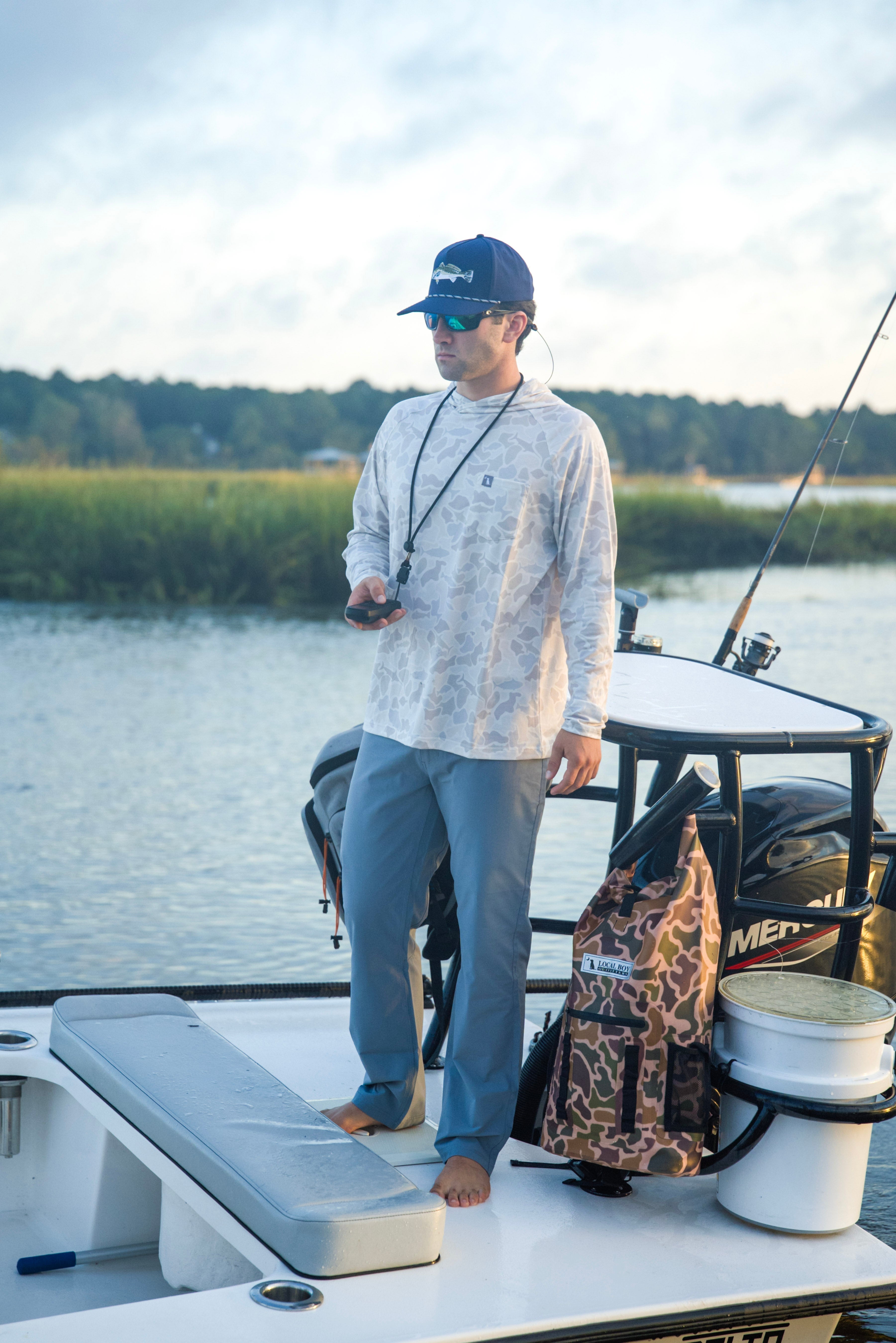 Local Boy Heather Blend Hoodie in Saltwater Camo, lifestyle view
