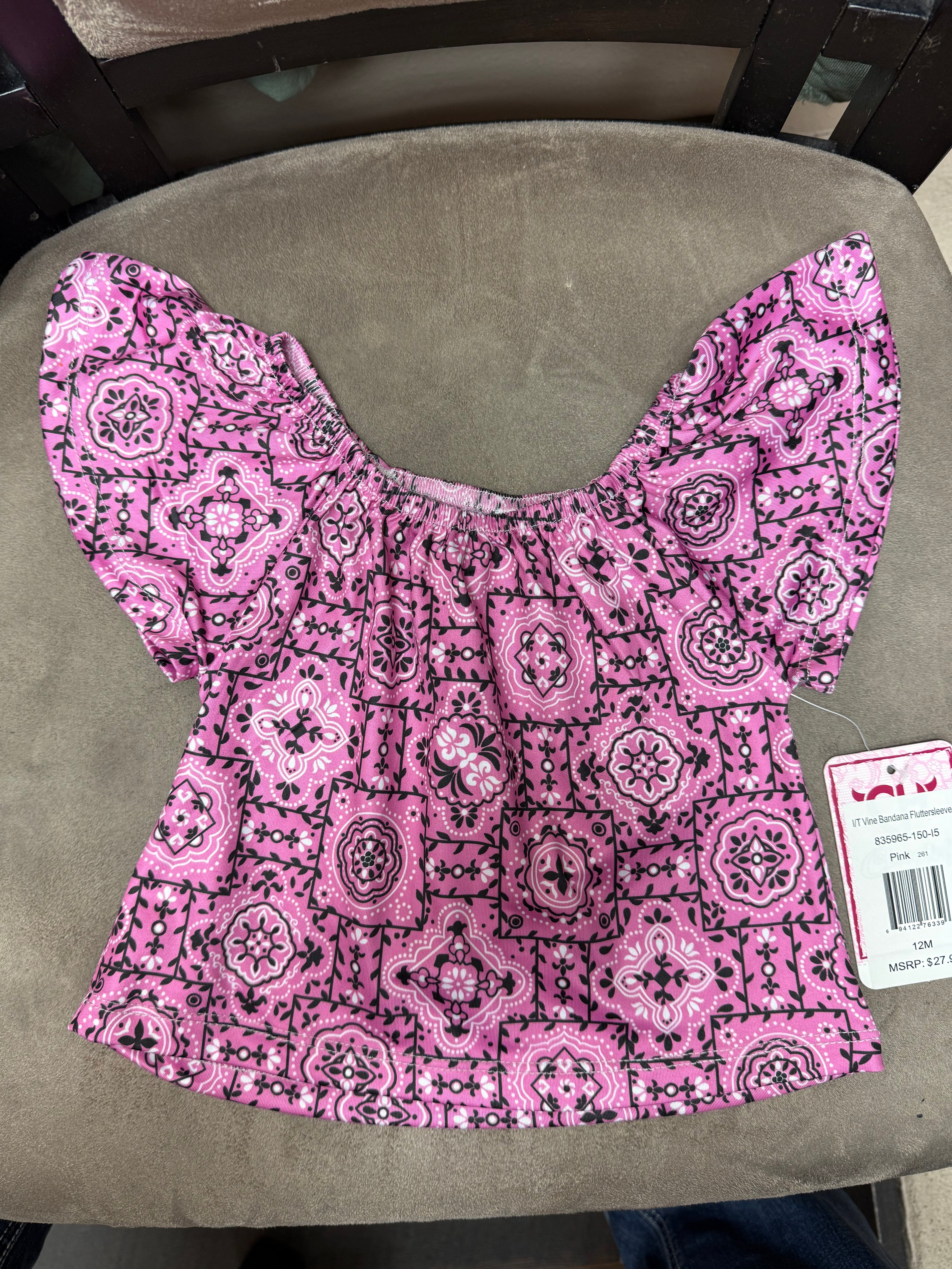 Vine Bandana Fluttersleeve shirt Pink Inf/Tod