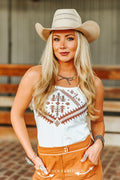 Ivory Camel Aztec Embroidered Halter Top