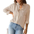 Khaki Striped Top Loose Long-Sleeves Shirt