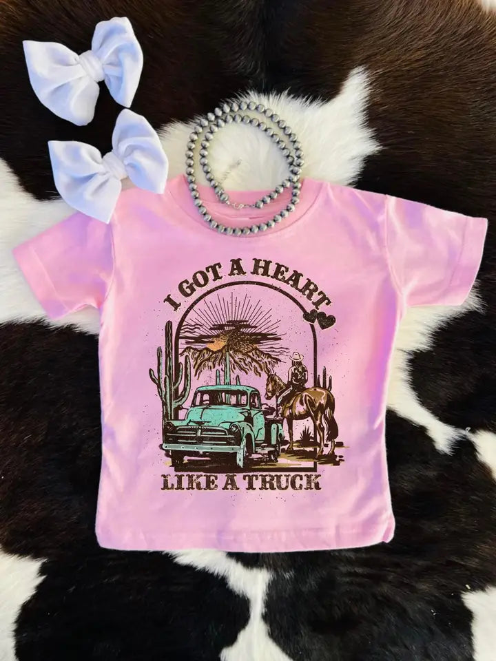 Kids' light pink I Got a Heart Like a Truck Western graphic T-shirt