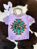 Kids' light purple turquoise cluster cowboy graphic T-shirt