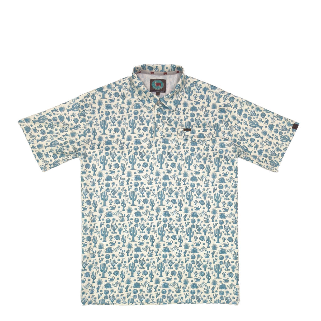 Lazy J Men's Blue Cactus Pearl Snap Polo