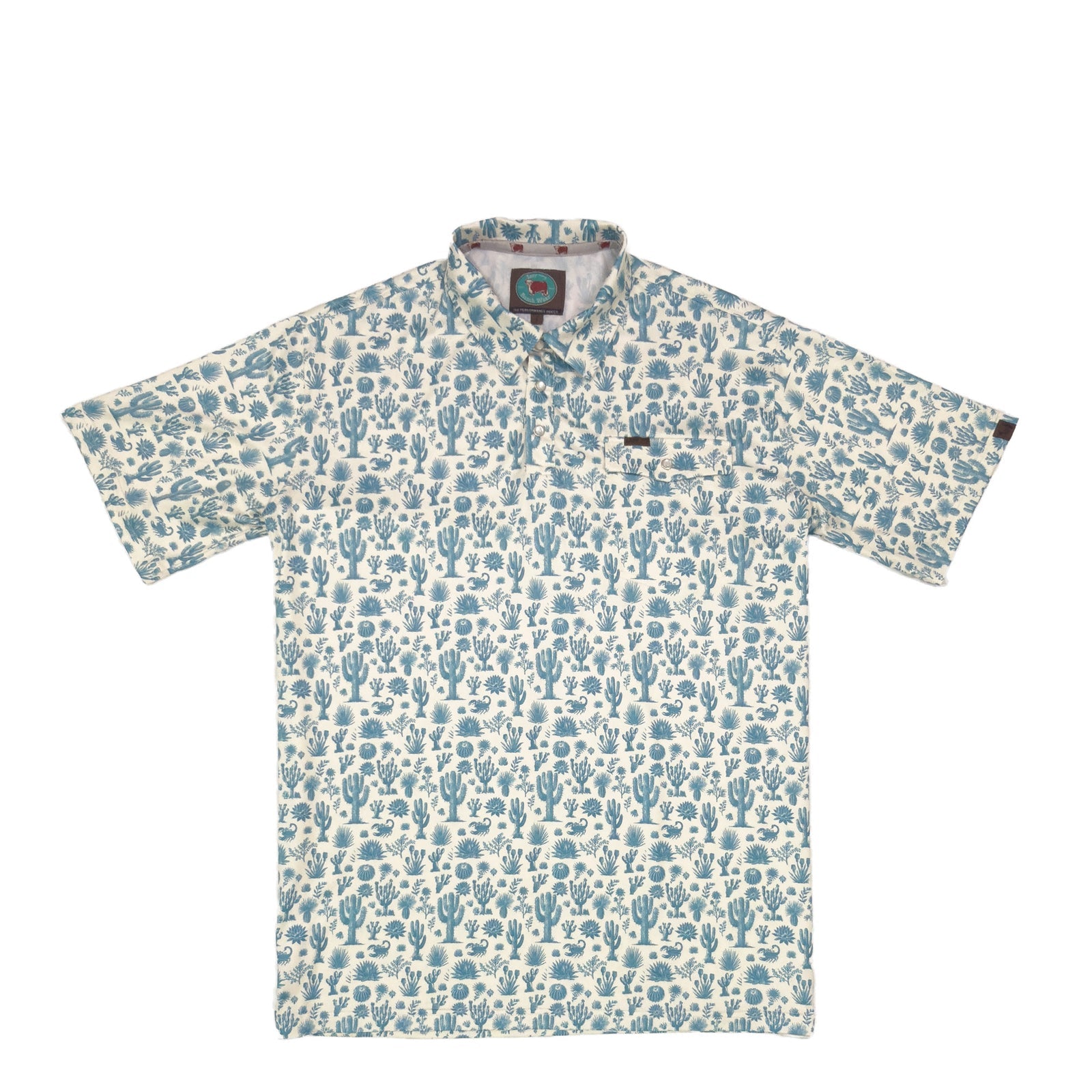 Lazy J Men's Blue Cactus Pearl Snap Polo