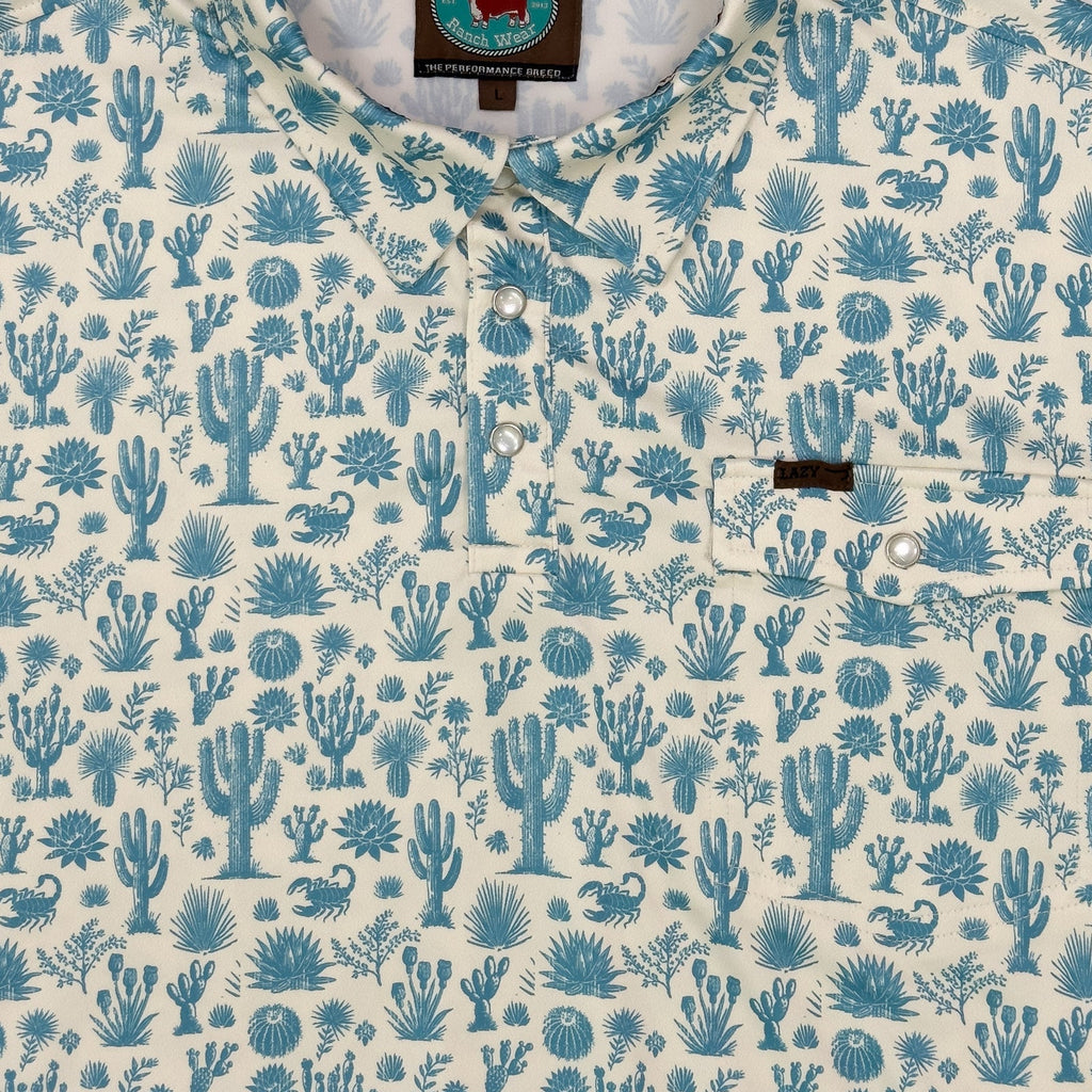 Lazy J Men's Blue Cactus Pearl Snap Polo - view 4