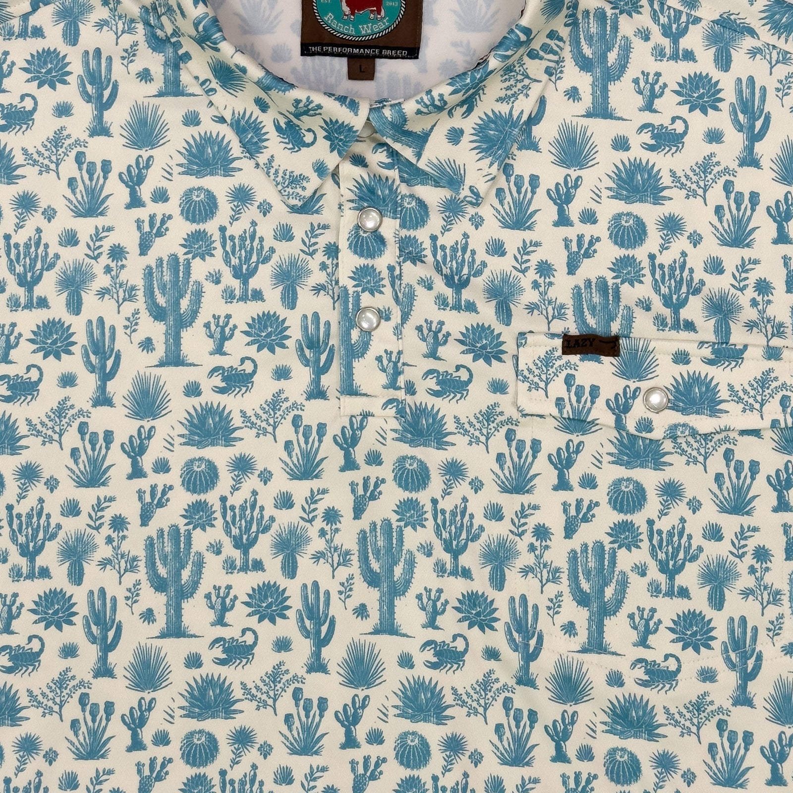 Lazy J Men's Blue Cactus Pearl Snap Polo - view 4