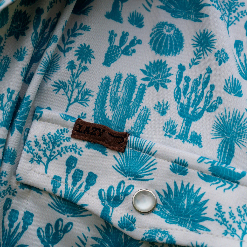 Lazy J Men's Blue Cactus Pearl Snap Polo - view 6