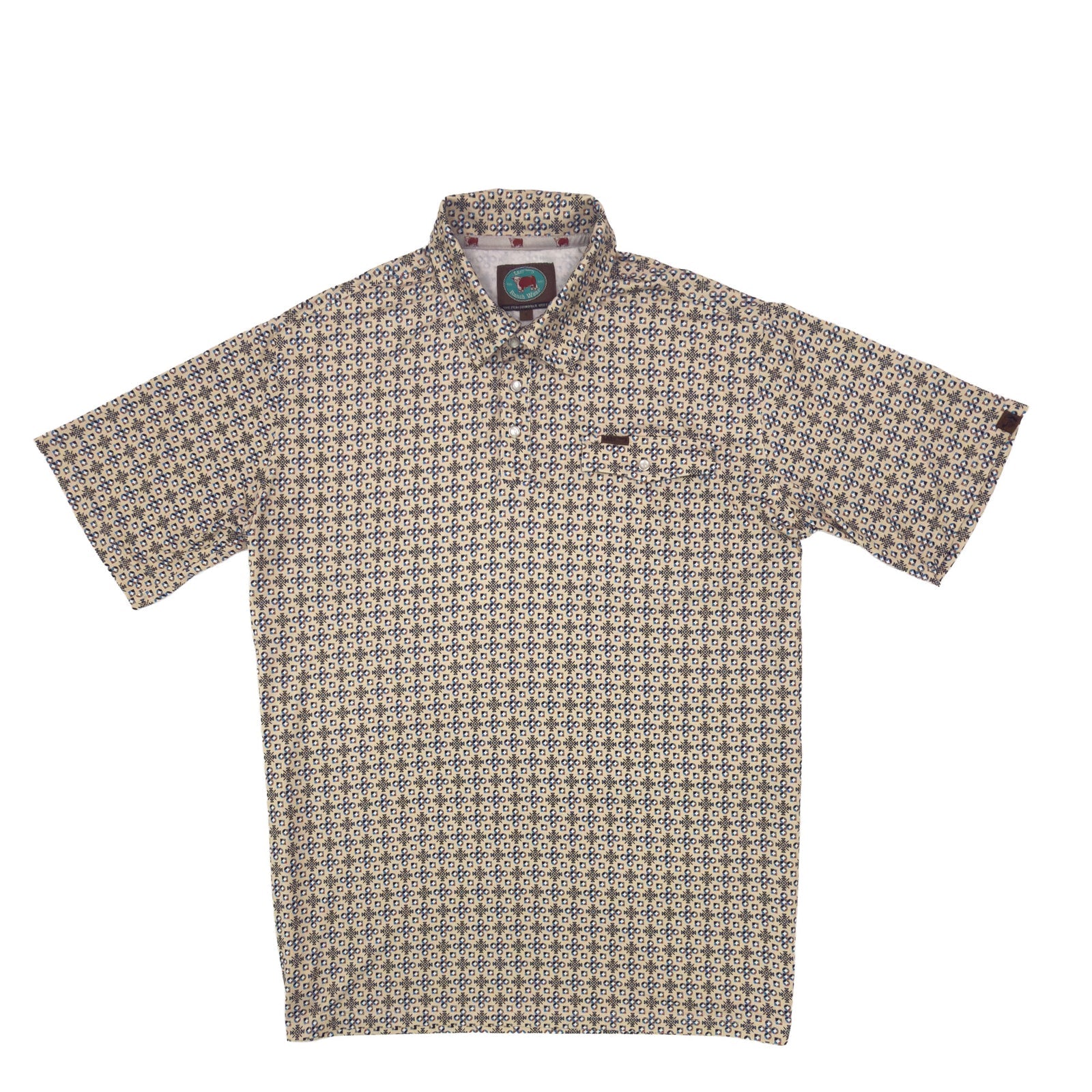 Lazy J Men's Tan and Brown Geometric Pearl Snap Polo