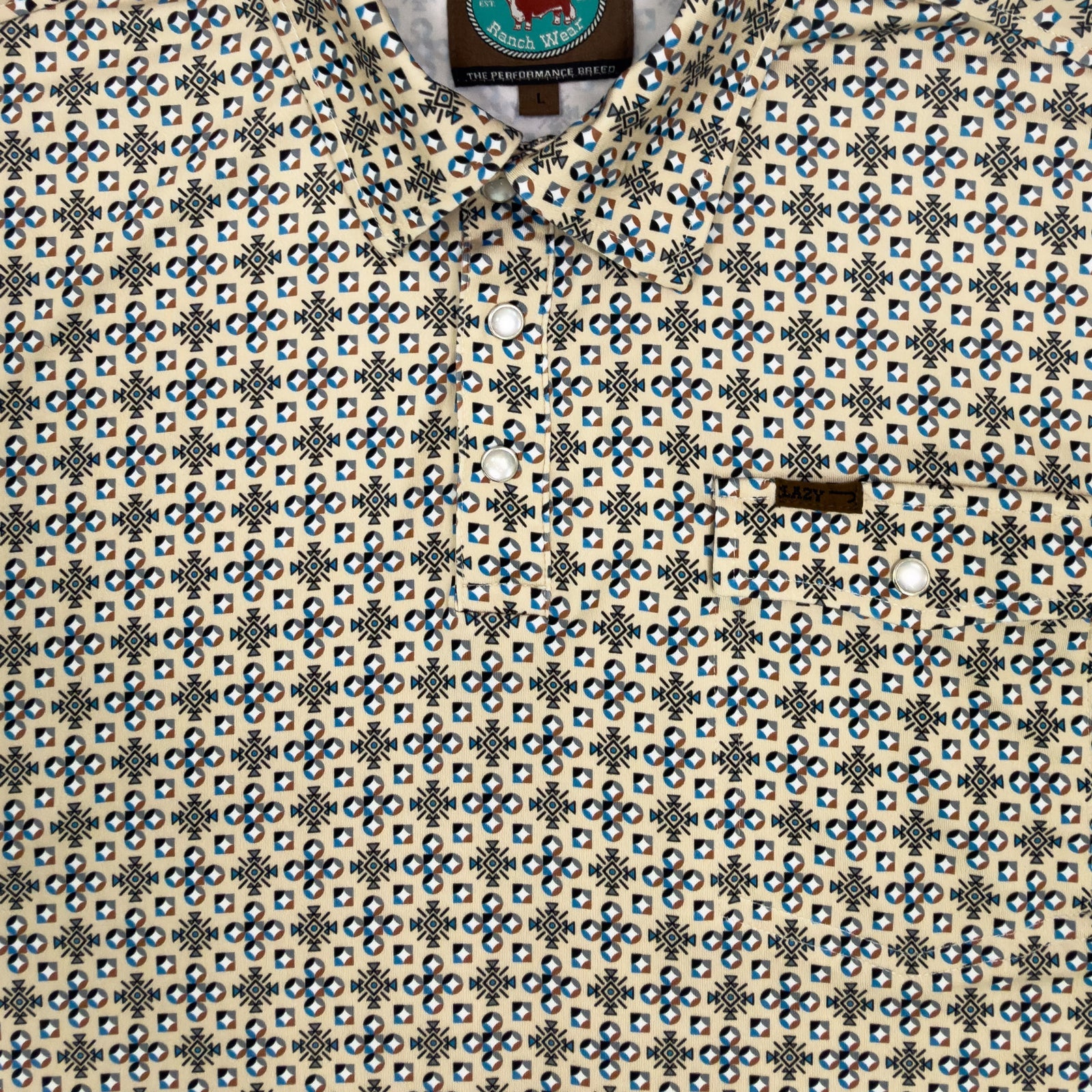 Lazy J Men's Tan and Brown Geometric Pearl Snap Polo - view 4