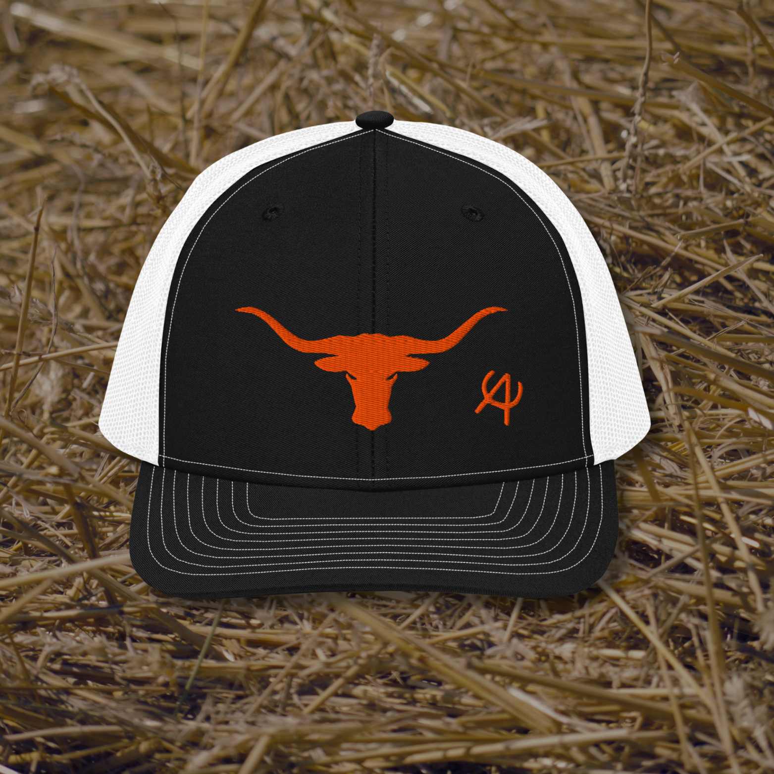 Longhorn embroidered Richardson 112 trucker cap front view