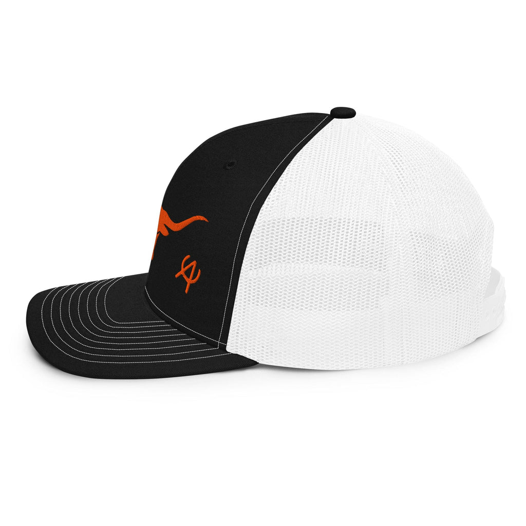 Longhorn embroidered Richardson 112 trucker cap side view