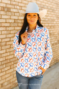 Lucky & Blessed Horse Snaffle Bit Pearl Snap Shirt