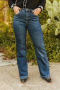 Lucky & Blessed JE357-DW Dark Wash Mid-Rise Trouser Jeans