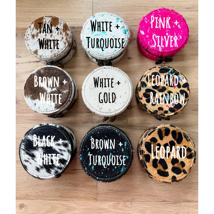 MINI COWHIDE ROUND JEWELRY BOX Western travel storage gifts