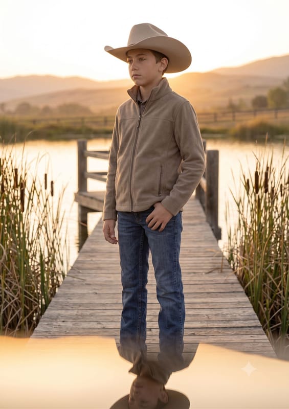 MontanaCo boys softshell jacket in taupe back view