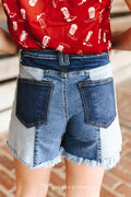 Multi Stretch Denim Patchwork Shorts