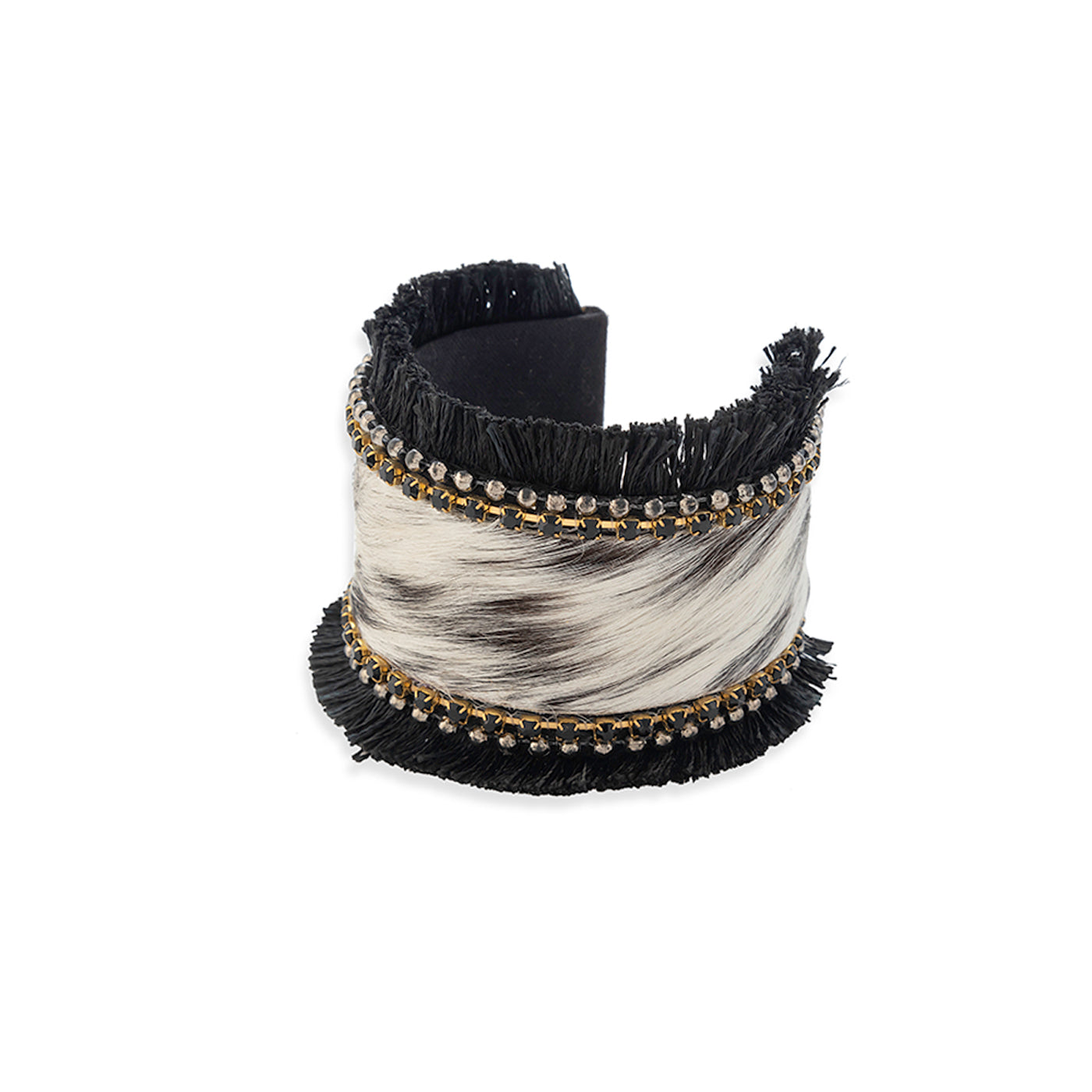 Myra Coal Ridge Hair-on Hide Cuff Bracelet, supplier view 2
