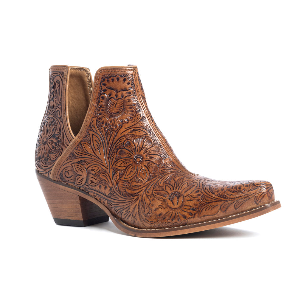 Myra Dakota Charm Hand-tooled Booties in Caramel, supplier view 2