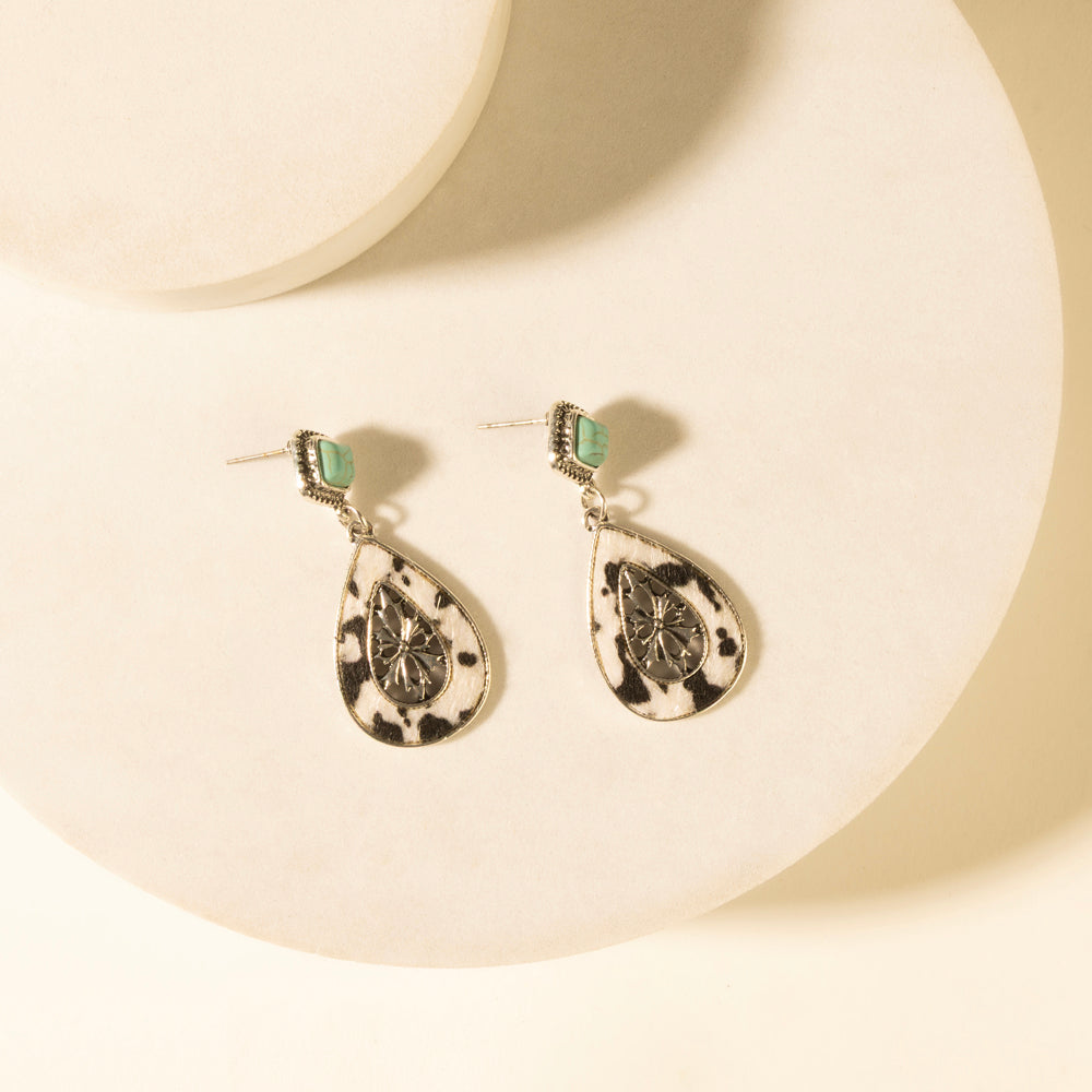 Myra Hide and Halo Earrings in Turquoise, supplier view 2