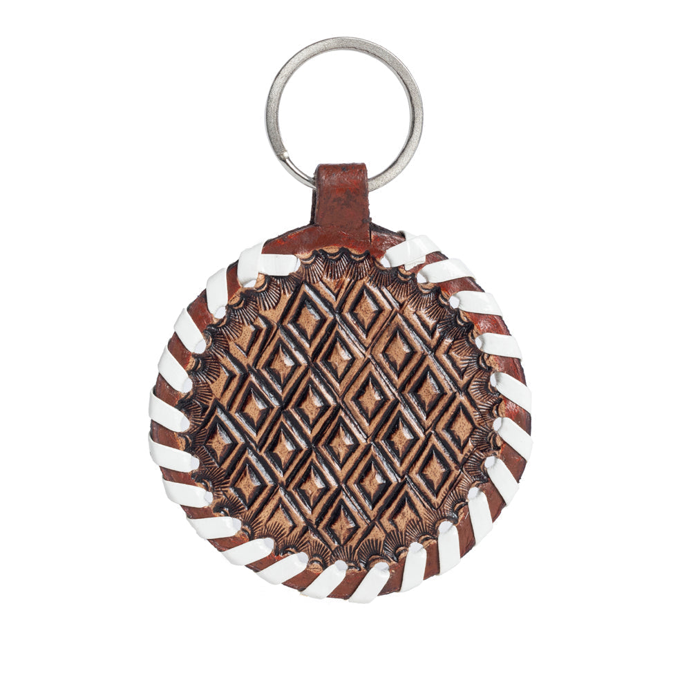 Myra Protector Charm Leather Key Fob in Red Russett, supplier view 2