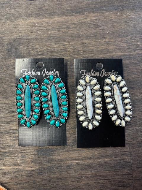 Oval Stone Cluster Earrings