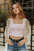 Pink Western Desert Strap Square Neckline Top