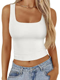 Ribbed Square Neck Sleeveless Crop Tank