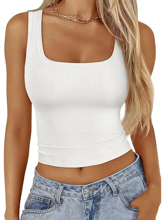 Ribbed Square Neck Sleeveless Crop Tank