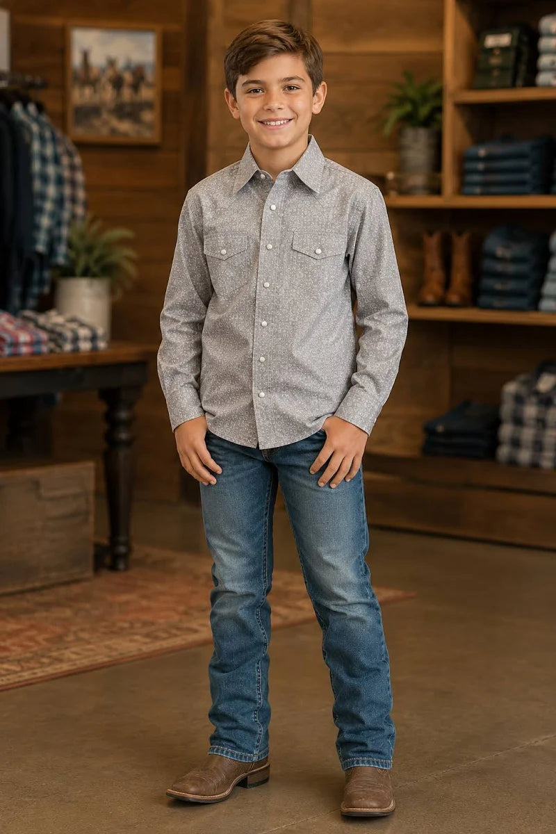 MontanaCo Boys' Grey Stretch Western Snap Shirt BS-3008