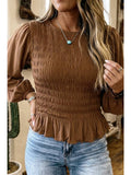Little Daisy Closet smocked ruffle-hem blouse in Coffee view 1