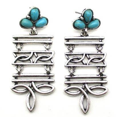 Snowing West Western boot-stitch turquoise dangle earrings
