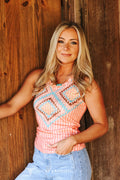 Soft Pink Striped Aztec Sleeveless Tank Top